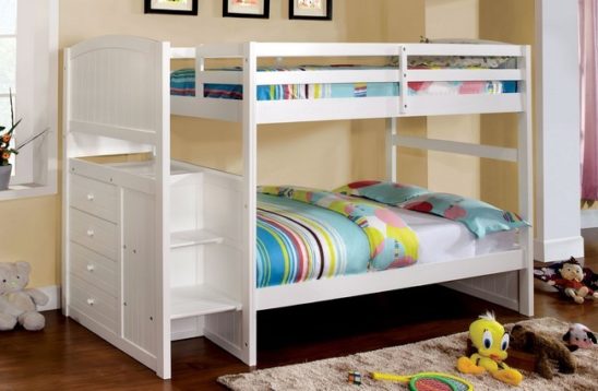 cm-bk922t twin/twin bunk with stairs in white