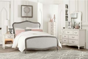 alexandria Full Size upholstered Bed with Storage Drawers in Antique Silver