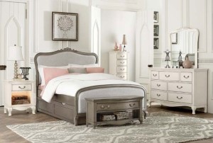 alexandria Full Size upholstered Bed with Storage Drawers in Antique Silver