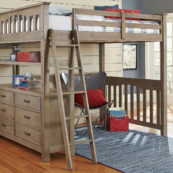 kenwood full size loft bed in driftwood with built in dresser