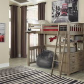 kenwood twin size loft bed in driftwood with built in dresser