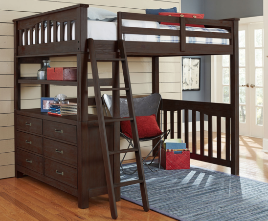kenwood full size loft bed in espresso with built in dresser