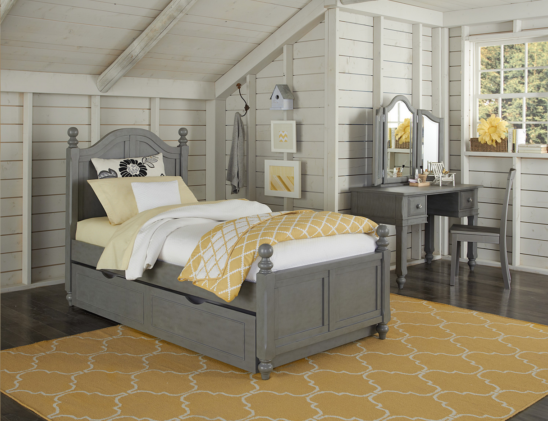 beach house twin size poster bed in gray finish with trundle