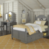 beach house twin size poster bed in gray finish with drawers