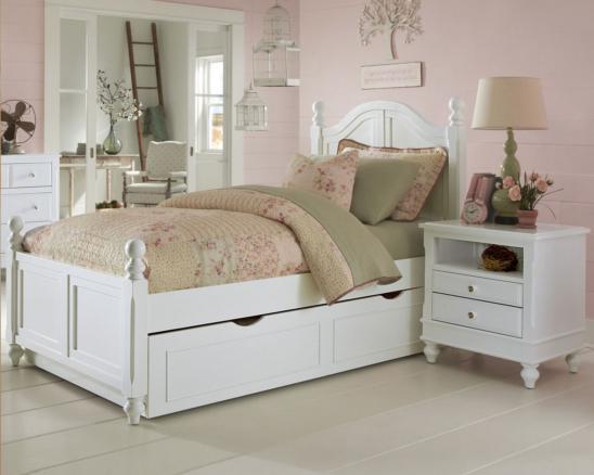 beach house twin poster bed in white with trundle