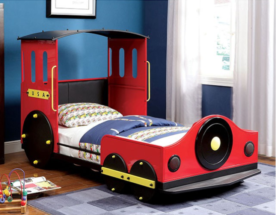 Retro Express Twin Size Train Bed in Red, Yellow and Black