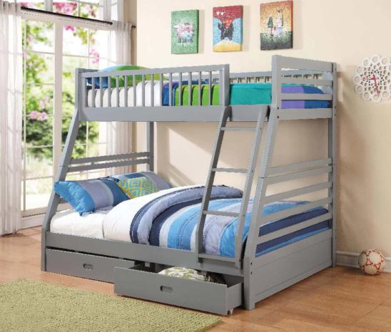 460182 twin over full bunk bed with drawers in grey