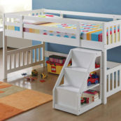 Cutie Twin Loft Bed with Storage Ladder in White