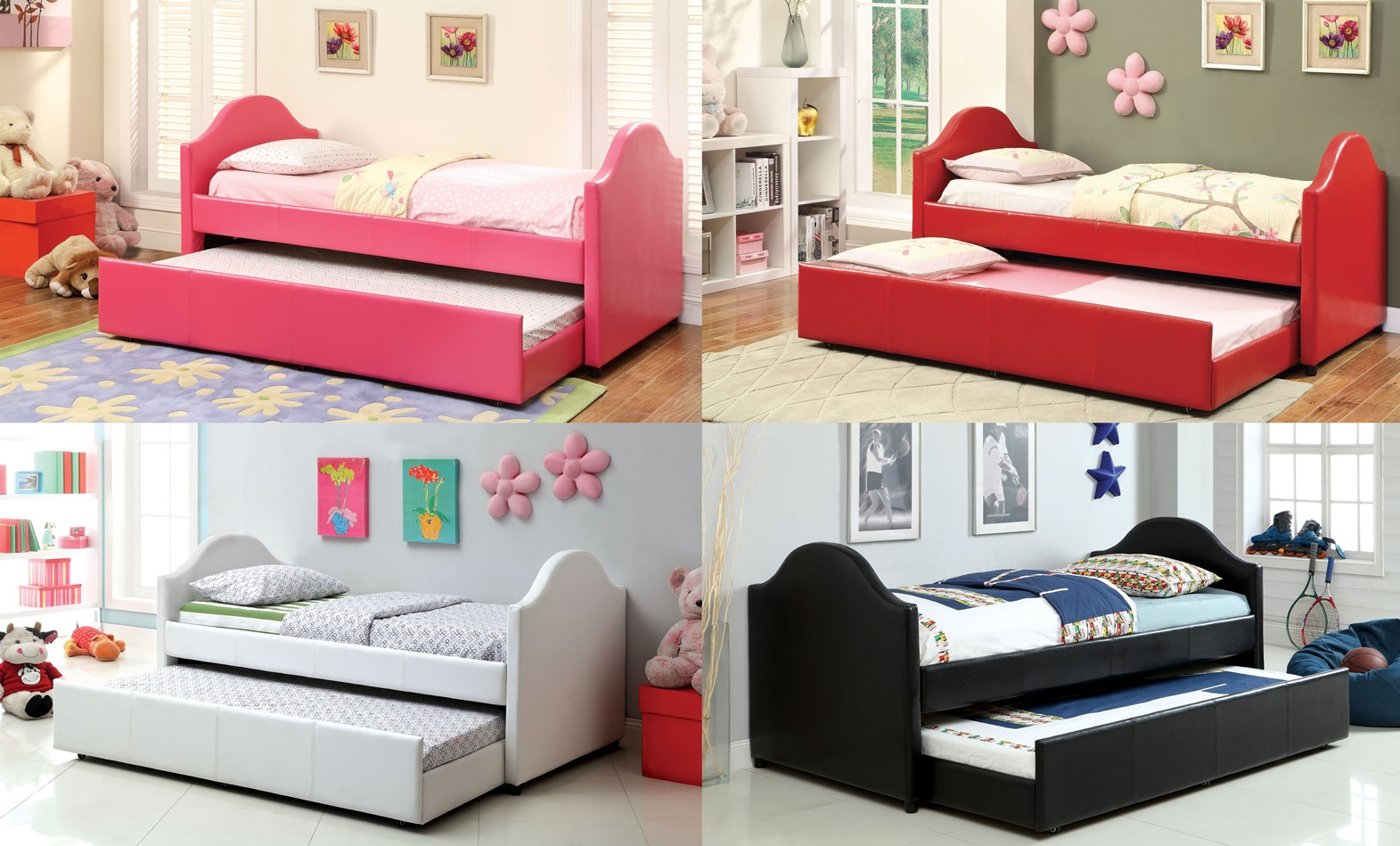 Crimson Leatherette Daybed w/Trundle Kids Furniture In Los Angeles