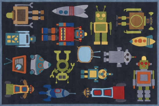 ROBOTS STEEL BLUE KIDS RUG