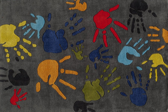 hand print grey kids rug