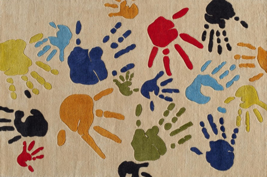 hand print ivory kids rug