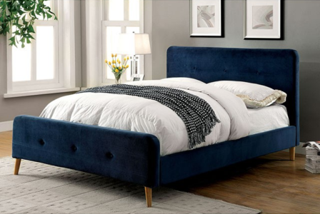 full size navy blue upholstered platform bed