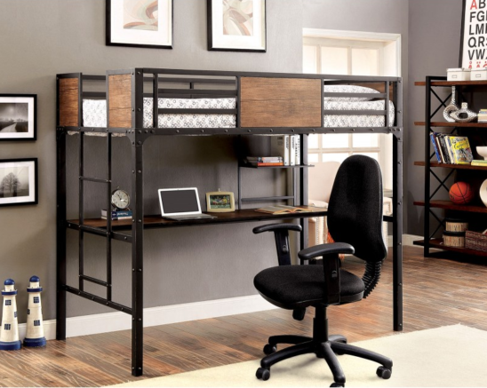 Industrial Twin metal loft bed with workstation