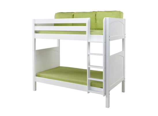 maxtrix twin over twin panel bunk bed in white with straight ladder