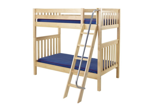maxtrix twin over twin slatted bunk bed with slanted ladder in natural finish