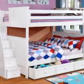 Beadboard Full over Full Bunk Bed with Stairs, Trundle and Modesty Panel White