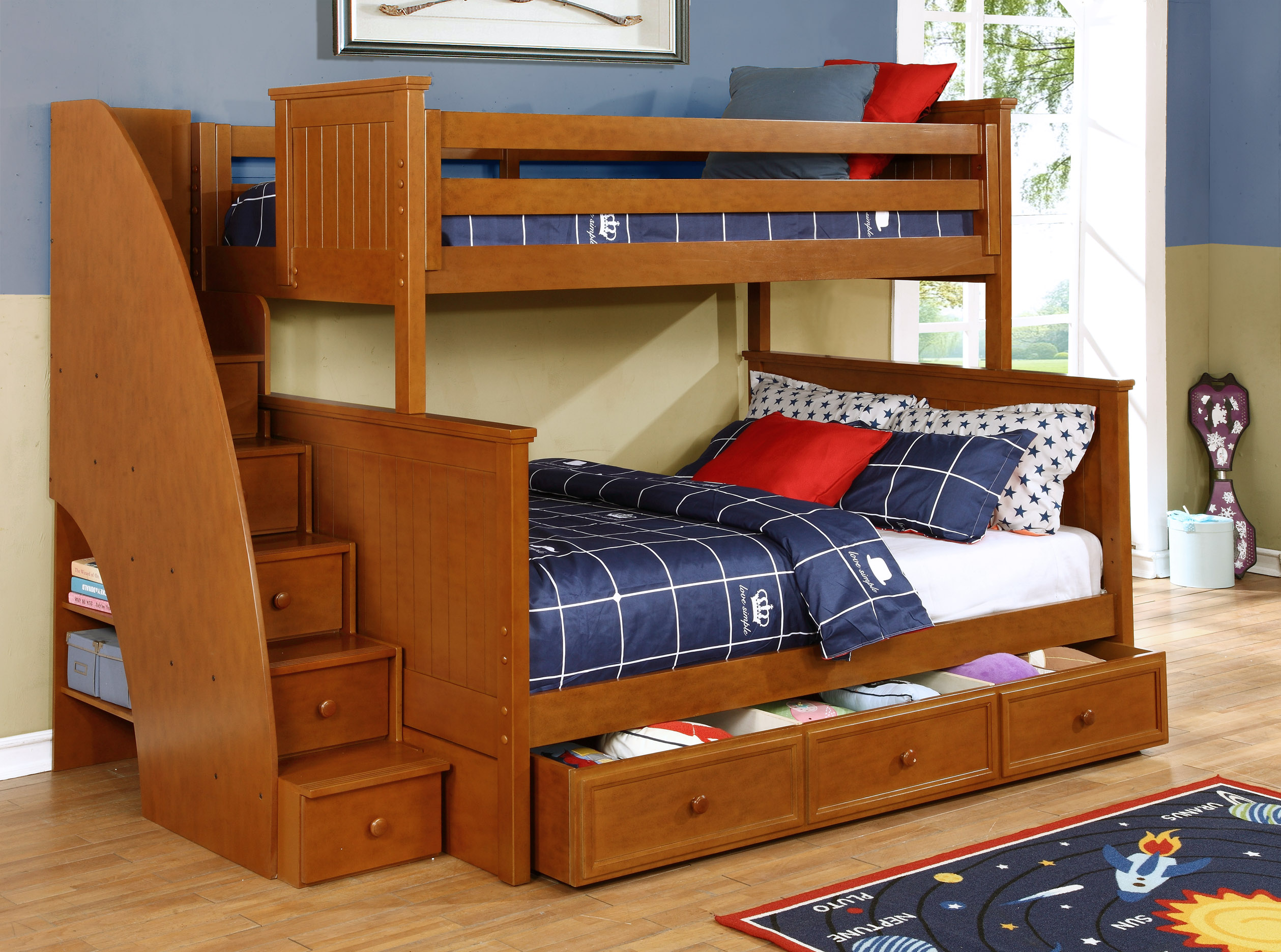 Beadboard Twin over Full Bunk Bed (White, Rustic Pecan & Espresso) Kids Furniture In Los Angeles