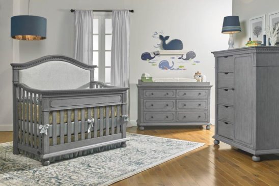 Dolce Babi Naples Curved Upholstered Headboard Crib in Nantucket Grey