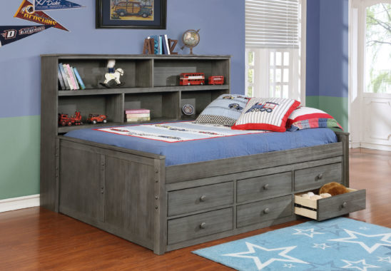 Full Size Bookcase Lounge Bed Captain's Storage Weathered Grey
