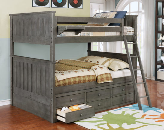 Jackson Full over Full Bunk Bed with Captain's Storage Weathered Grey