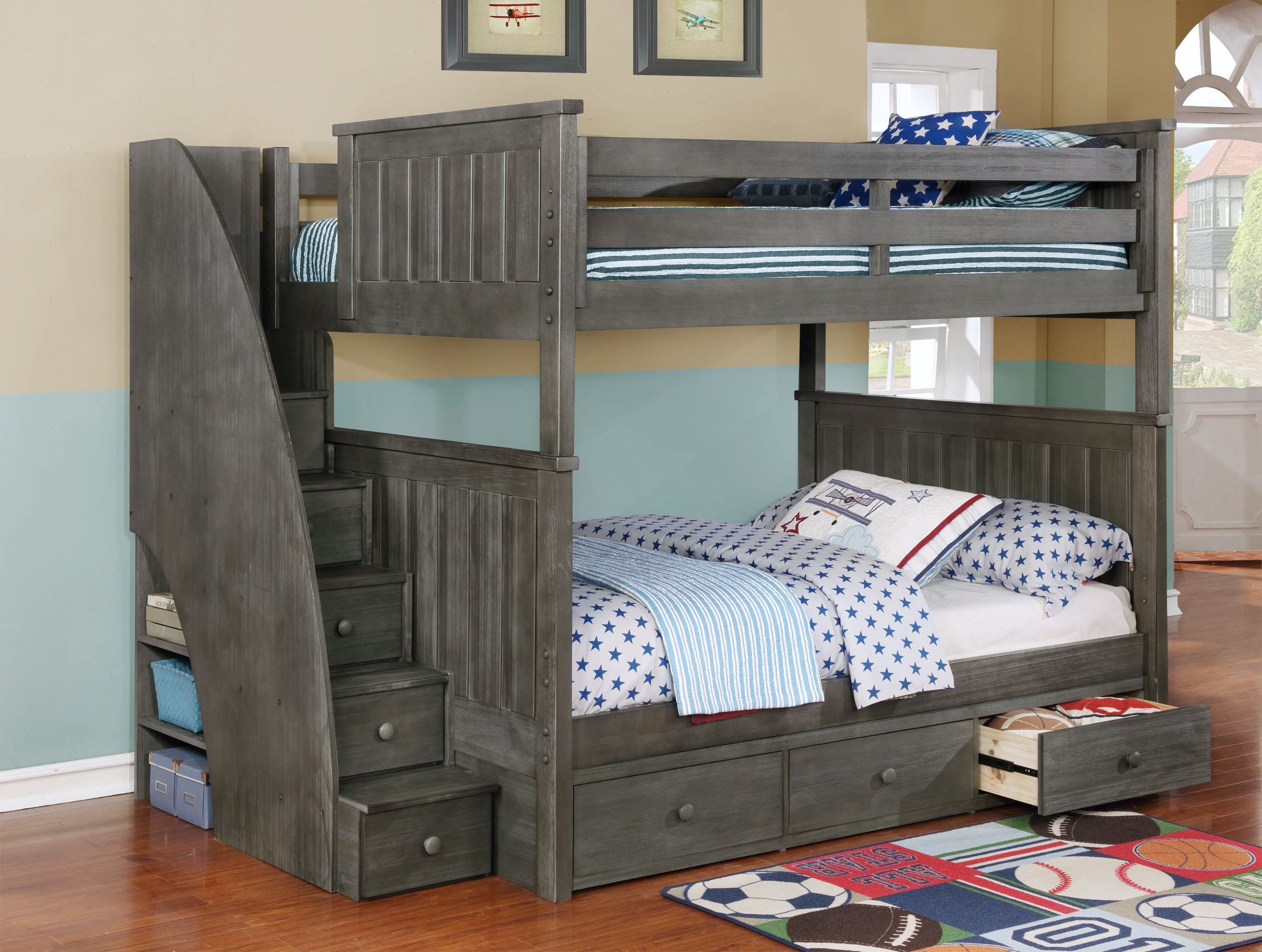 Jackson Full Over Bunk Bed White, Grey Twin Over Full Bunk Bed With Storage Stairs