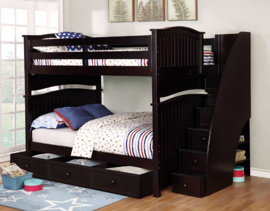Sydney Full over Full Bunk Bed with Staircase and 3 Drawer Storage Espresso
