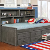 Twin Size Bookcase Lounge Bed Storage Weathered Grey