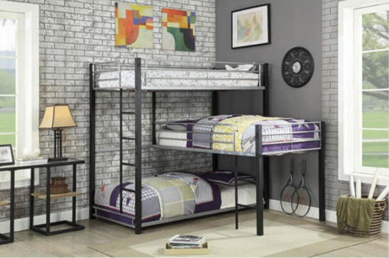 Audrey Triple Twin Bunk Bed in Sand Black and Silver