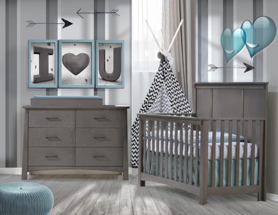 Bruges Collection - Convertible Crib, Double Dresser & Changing Tray in grigio