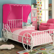 Charming Carriage Bed in White with Top Tent in Pink - Room