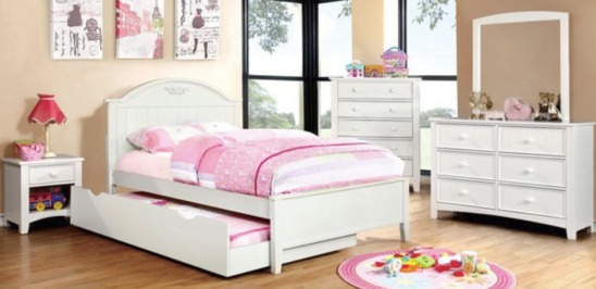 Dina Twin Size Panel Bed with Optional Trundle and Case Pieces in White