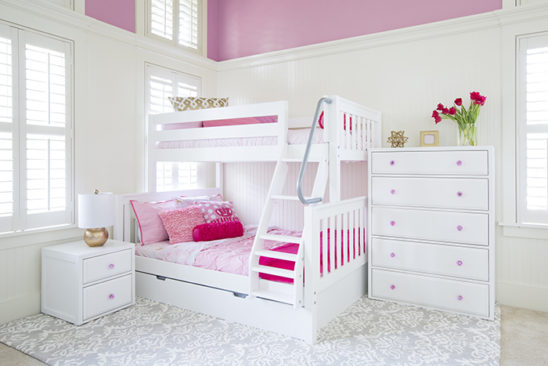 SLOPE Twin over Full Bunk Bed with Angeled Ladder in White with Slatted Headboard