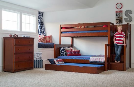 Twin over Full Medium Bunk Bed with Staircase in Chestnut