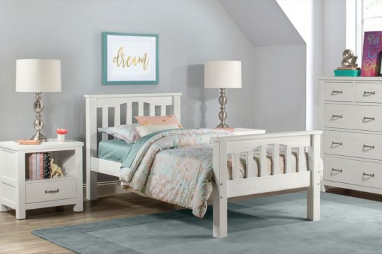 Kenwood Slatted Twin Size Bed in Distressed White