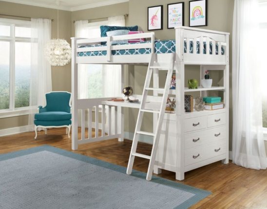 Kenwood Twin Size Loft Bed in Distressed White