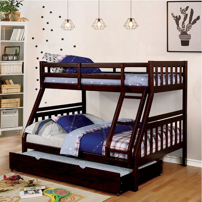Emmy Mission Style Twin Over Full Bunk Bed In Dark Walnut Kids Furniture In Los Angeles