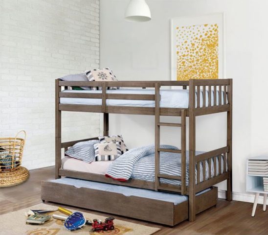 Emmy Mission Style Twin over Twin Bunk Bed with Trundle in Driftwood