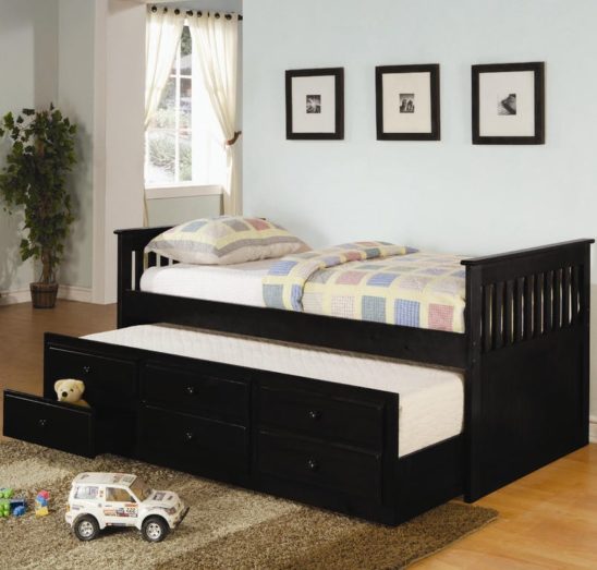 Mission Style Twin Size Captains Bed with Storage Trundle in Black