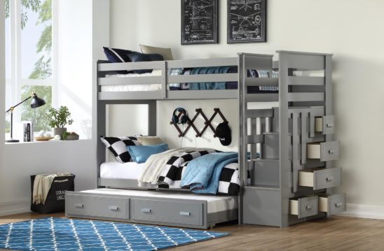 Georgetown Bunk Bed with Trundle and Staircase in Grey