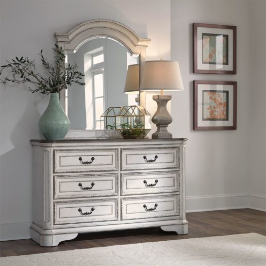 Le Grand 6 Drawer Dresser with Mirror in Antique White