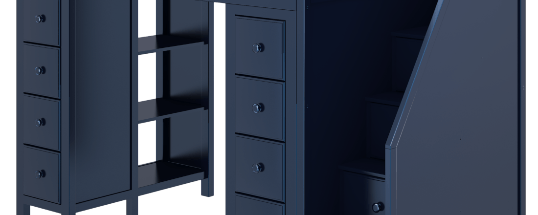 jackpot chest loft bed in blue with two chests
