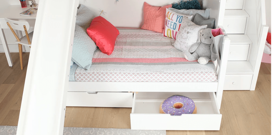 maxtrix white bunk bed with slide and two drawers