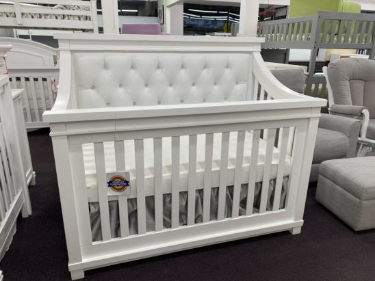 Roman Straight Panel Custom Tufted Crib in White