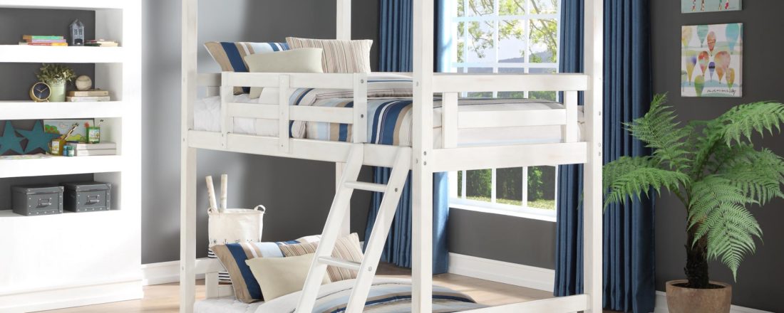 Cottage Twin over Twin Bunk Bed in Weathered White & Washed Grey