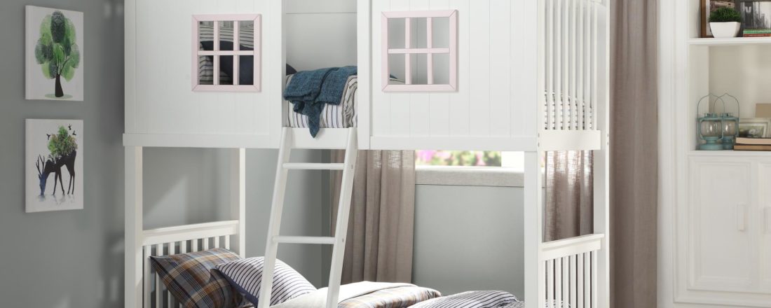 Lohan Cottage Twin over Twin Bunk Bed in White & Pink