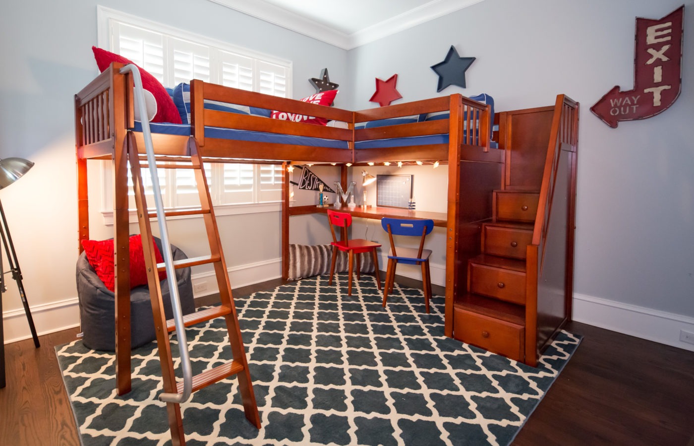 Maxtrix Twin High Corner Loft Bed with Ladder and Stairs - Kids Furniture In Los Angeles