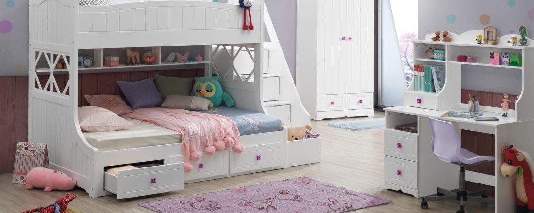 May Twin over Full Bunk Bed with Underbed Storage and Staircase in White