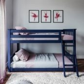Twin over Twin Low Bunk Bed with Angled Ladder (White, Grey and Blue)