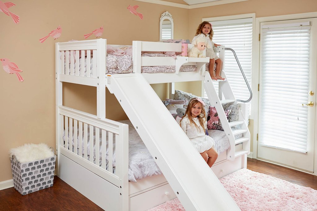 Triple Bunk Bed with Slide, Full Over Full Over Full 3 Bunk Beds, Wood ...